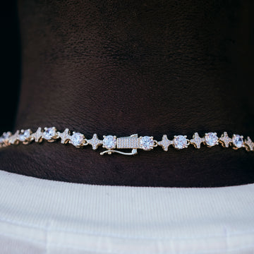 Round Stone Star Tennis Chain + Bracelet Bundle in Yellow Gold