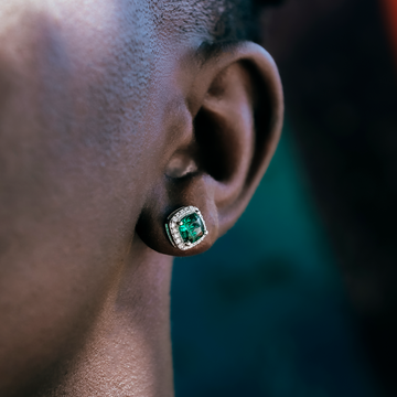 Emerald Cushion Cut Earrings in White Gold