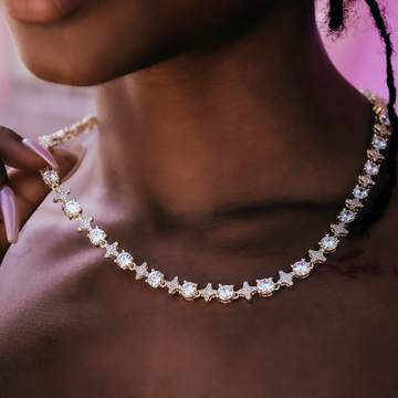 Round Stone Star Tennis Necklace in Yellow Gold