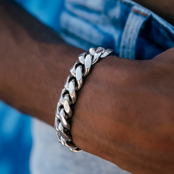 Pulsera Eslabón Cubano Signature en Oro Blanco - 12mm