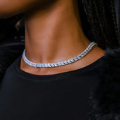 Iced Herringbone Necklace in White Gold- 7mm