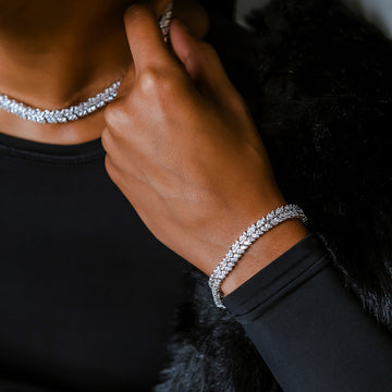 Iced Herringbone Bracelet in White Gold- 7mm