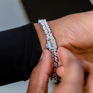 Iced Herringbone Bracelet in White Gold- 7mm