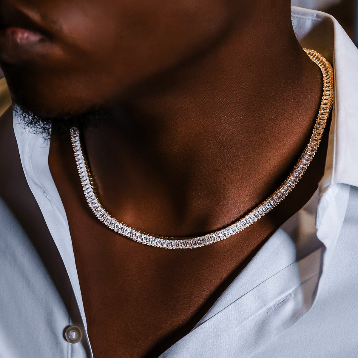 Diamond Baguette Tennis Chain in Yellow Gold- 6mm- The GLD Shop