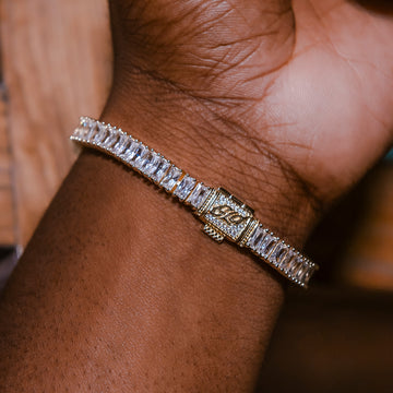Pulsera de tenis con baguette de diamantes en oro amarillo - 6mm