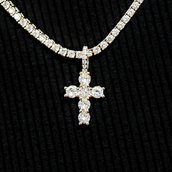 Iced Micro Round Cross in Yellow Gold