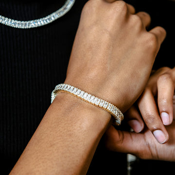Pulsera de tenis con baguette de diamantes en oro amarillo - 6mm