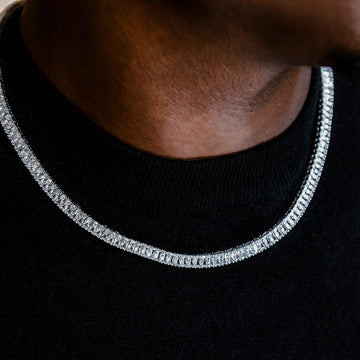 Diamond Baguette Tennis Chain in White Gold- 6mm