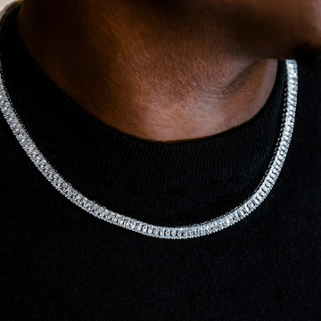 Diamond Baguette Tennis Chain in White Gold- 6mm
