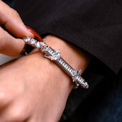 Iced Baguette Bar Bracelet in White Gold