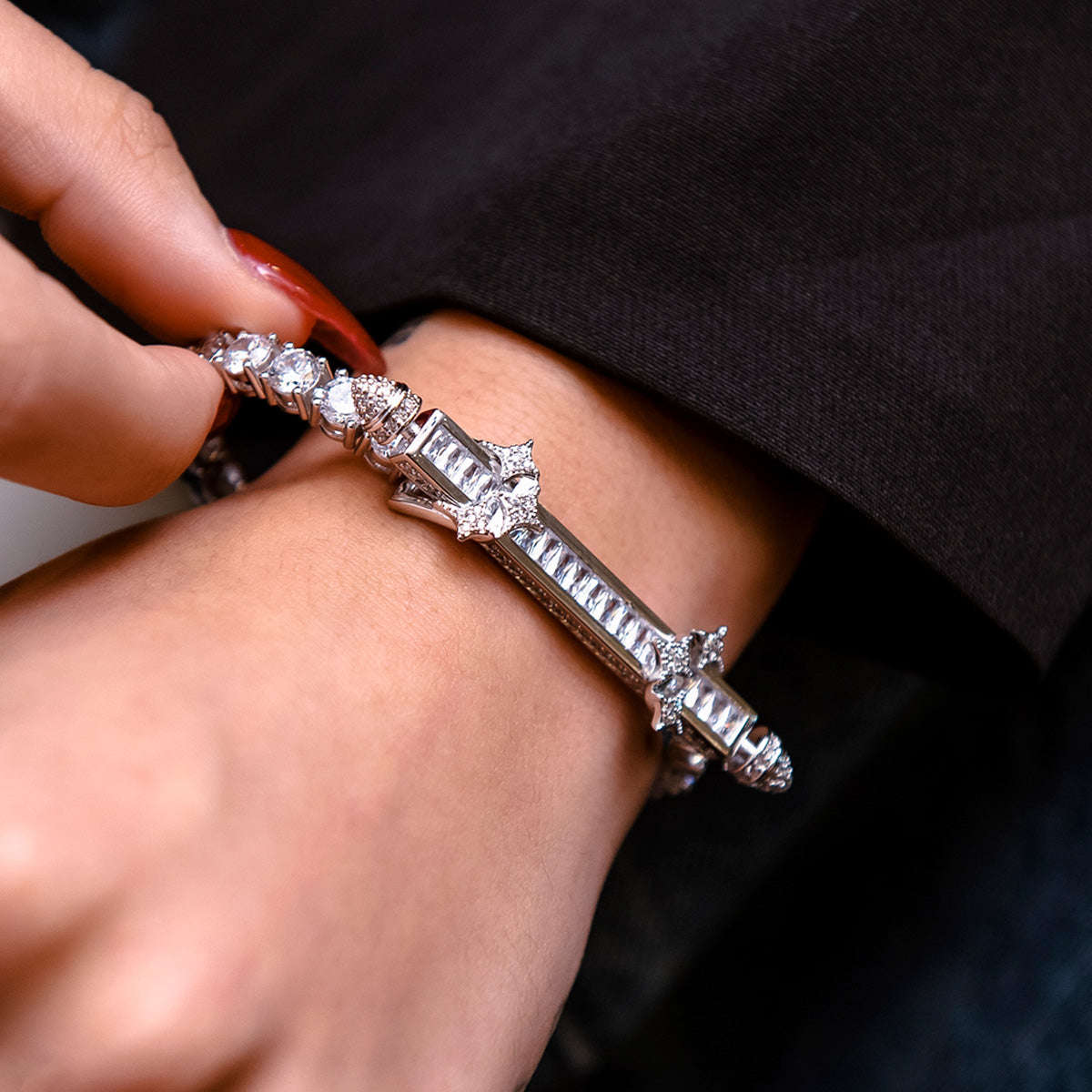 Iced Baguette Bar Bracelet in White Gold The GLD Shop