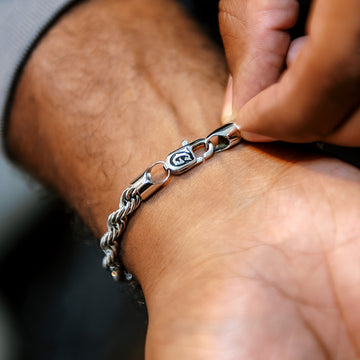 Pulsera de cuerda en oro blanco - 6 mm