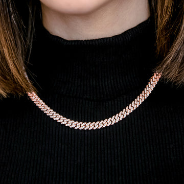 Micro Diamond Prong Cuban Necklace in Rose Gold - 6mm