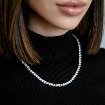 3 Prong Tennis Necklace in White Gold