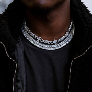 Iced Herringbone Chain in White Gold