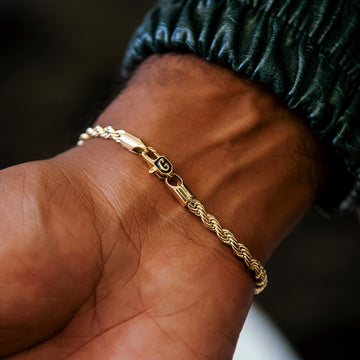 Pulsera de cuerda de oro amarillo - 4 mm