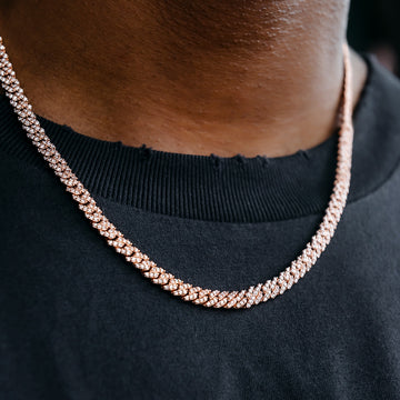 Cadena Cubana con Micro Pavé de Diamantes en Oro Rosa - 6 mm