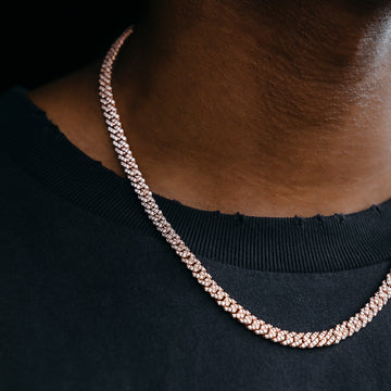 Cadena Cubana con Micro Pavé de Diamantes en Oro Rosa - 6 mm