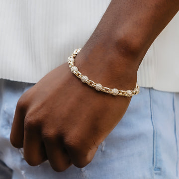 Iced Ball Box Link Bracelet in Yellow Gold