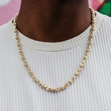 Iced Ball Box Link Chain in Yellow Gold
