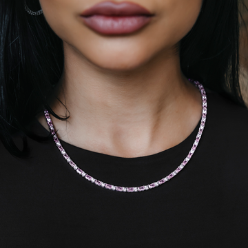 Pink Diamond Baguette Tennis Necklace