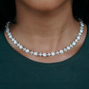 Collar de tenis de oro blanco con estrellas de piedra redonda - 8mm