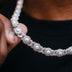 Cadena cubana de halo helado de 10 mm con perlas en oro blanco
