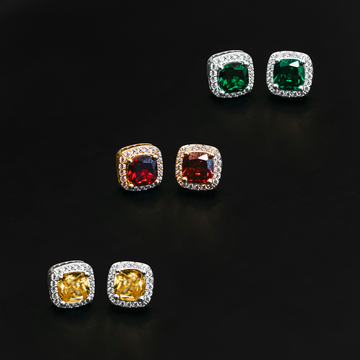 Pendientes Ruby con corte cojín en oro amarillo