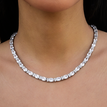 Diamond Mixed Oval Cut Tennis Necklace- 5mm