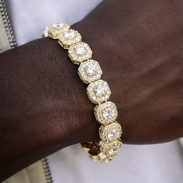 Clustered Tennis Bracelet in Yellow Gold- 12mm