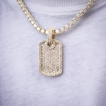 Baguette Dog Tag Pendant in Yellow Gold