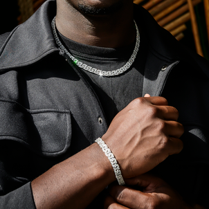 Baguette Chain Link Necklace in White Gold- 8mm