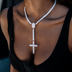 Women's Moissanite Micro Clustered Rosary Chain Necklace in White Gold Vermeil