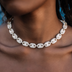 Collar de oro amarillo Diamond Puffed Mariner - 12 mm