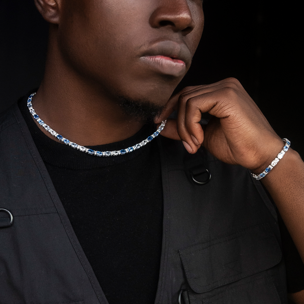 Blue Mixed Oval Cut Tennis Chain + Bracelet Bundle – The GLD Shop Blue Mixed Oval Cut Tennis Chain + Bracelet Bundle – The GLD Shop