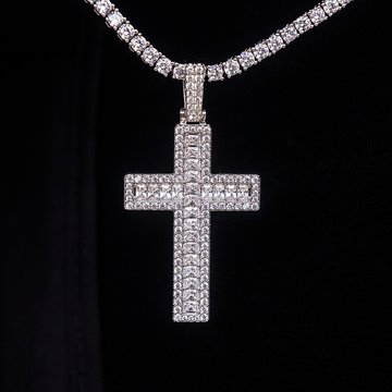 Diamond Baguette Cross Pendant in White Gold