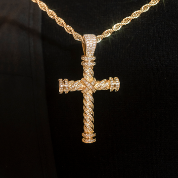 Diamond Rope Cross Pendant in Yellow Gold