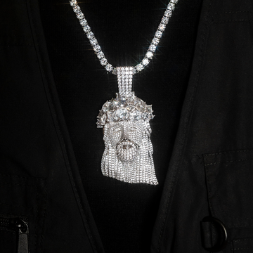 Large Diamond Portrait of Jesus Pendant in White Gold