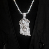 Large Diamond Portrait of Jesus Pendant in White Gold