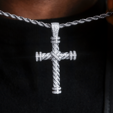 Diamond Rope Cross Pendant in White Gold