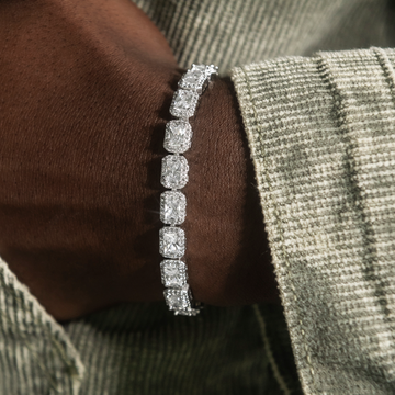 Pulsera tenis con diamantes talla cojín