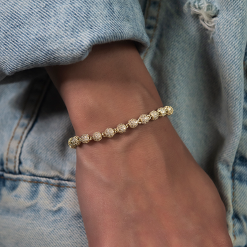 Iced Ball Bracelet in Yellow Gold- 4mm