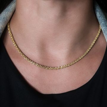 Diamond Cut Popcorn Necklace in Yellow Gold- 4mm