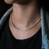 Collar Popcorn en Oro Blanco - 4mm