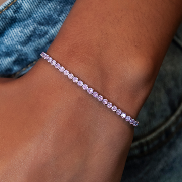 Pink Diamond Micro Tennis Bracelet in White Gold