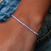 Pink Diamond Micro Tennis Bracelet in White Gold