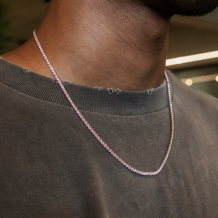 Pink Diamond Micro Tennis Chain in White Gold- The GLD Shop