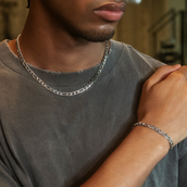 Figaro Chain + Bracelet Bundle in White Gold- 6mm