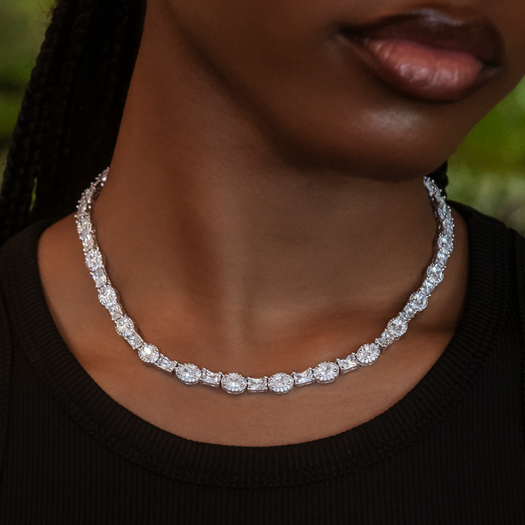 Oval Emerald Cut Tennis Necklace