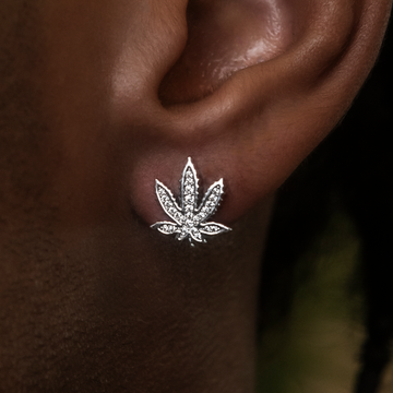Diamond Weed Leaf Stud Earrings